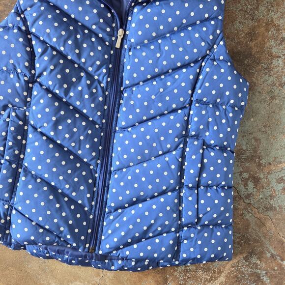Lands' End Puffer Vest Size M Polka Dot Navy Blue White Quilted Down Filled - Picture 4 of 9
